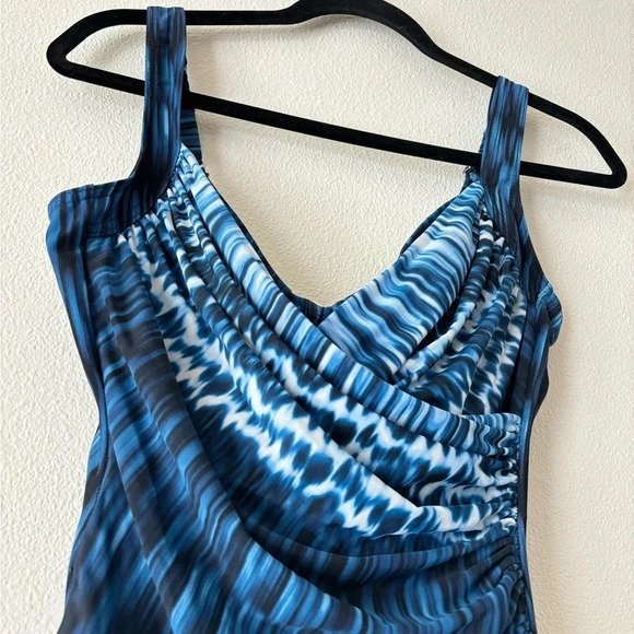 Miraclesuit Blue Ocean Wrap One Piece Swimsuit Slimming Shapewear Beach Pool - Picture 3 of 9